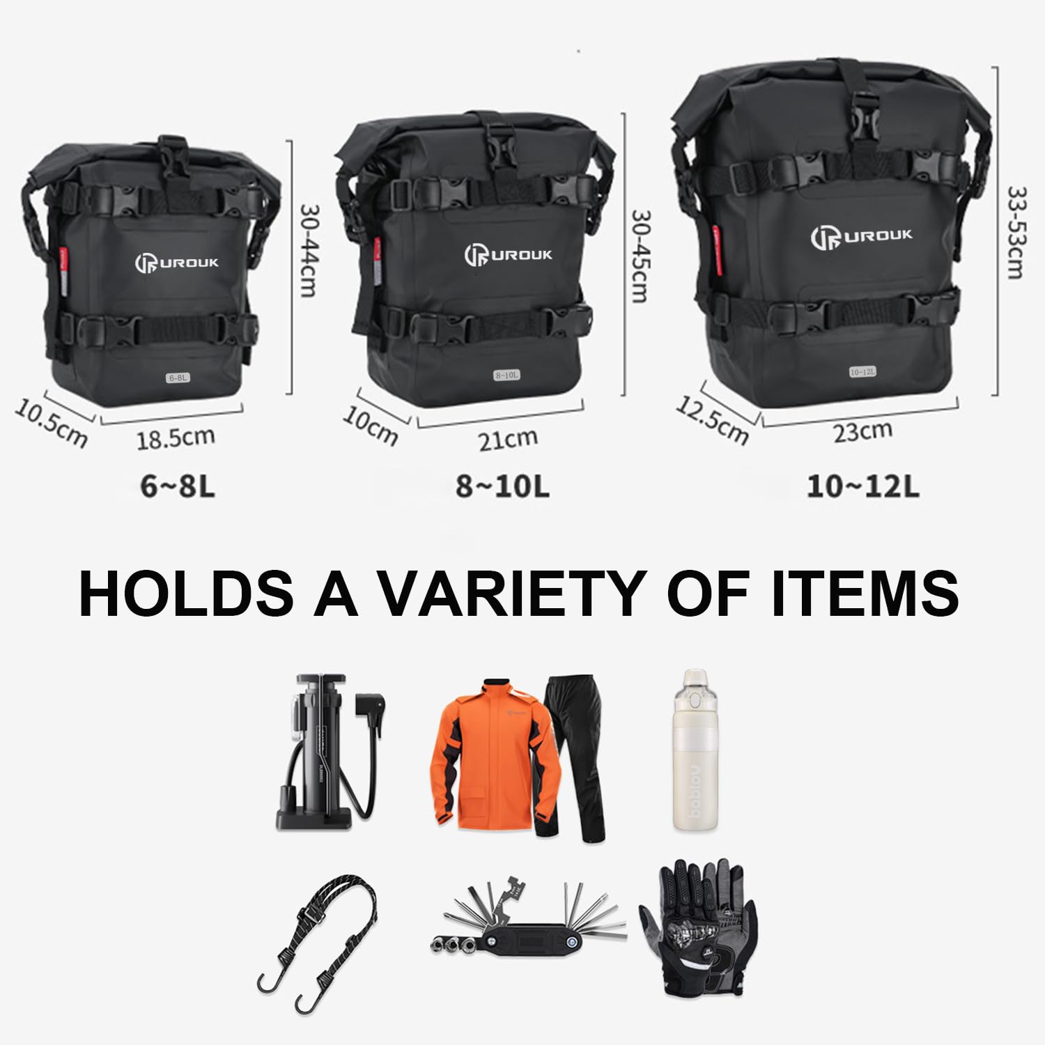 6-8L Waterproof Motorcycle Crash Bar Bag with Adjustable Shoulder Strap - Durable Storage for Riding Gear, Tools & Essentials - Perfect for Adventure Touring, Commuting & Road Trips