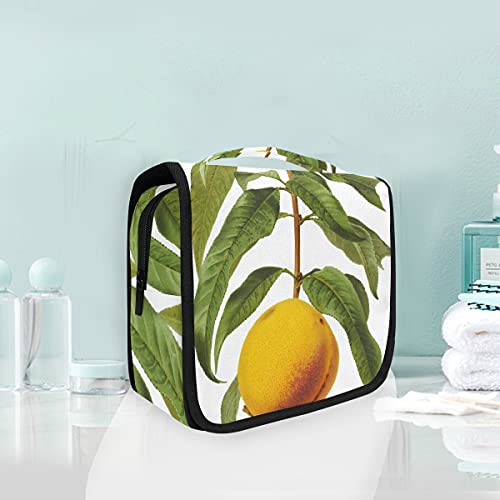 Foldable Yellow Peach Cosmetic Bag - Waterproof Travel Makeup Organizer for Women & Girls | Hanging Toiletry Case for Bathroom, Gym, and Vacation