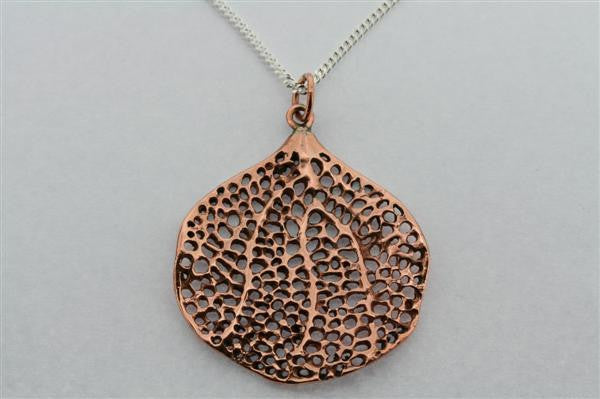 Copper Bohdi Leaf Pendant on 80cm Link Chain - Spiritual Jewelry for Yoga, Meditation & Boho Fashion