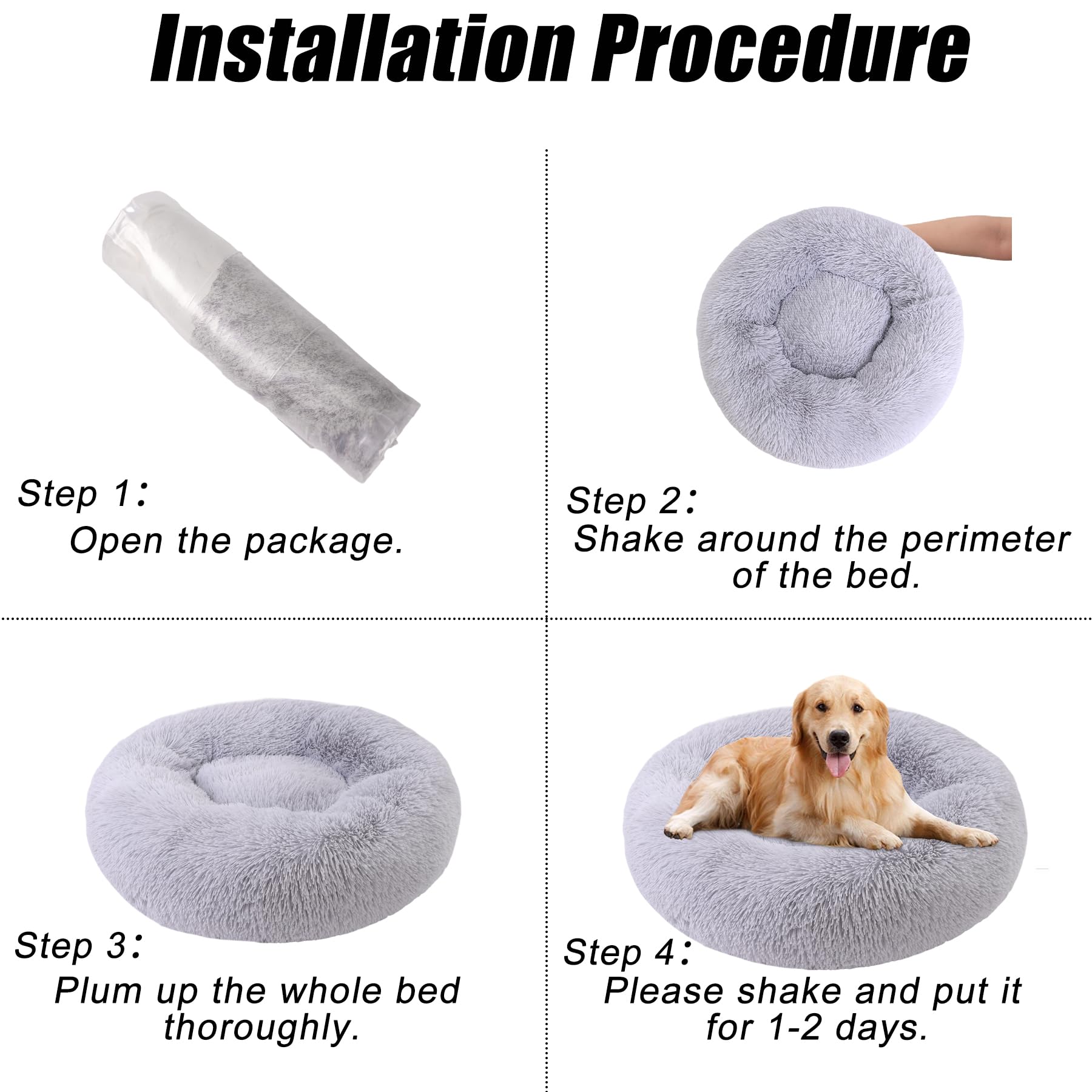 Calming Donut Dog Bed for Small to Medium Pets Up to 80 lbs - Anti-Anxiety Round Pet Bed with Fluffy Washable Cover & Non-Slip Bottom (36