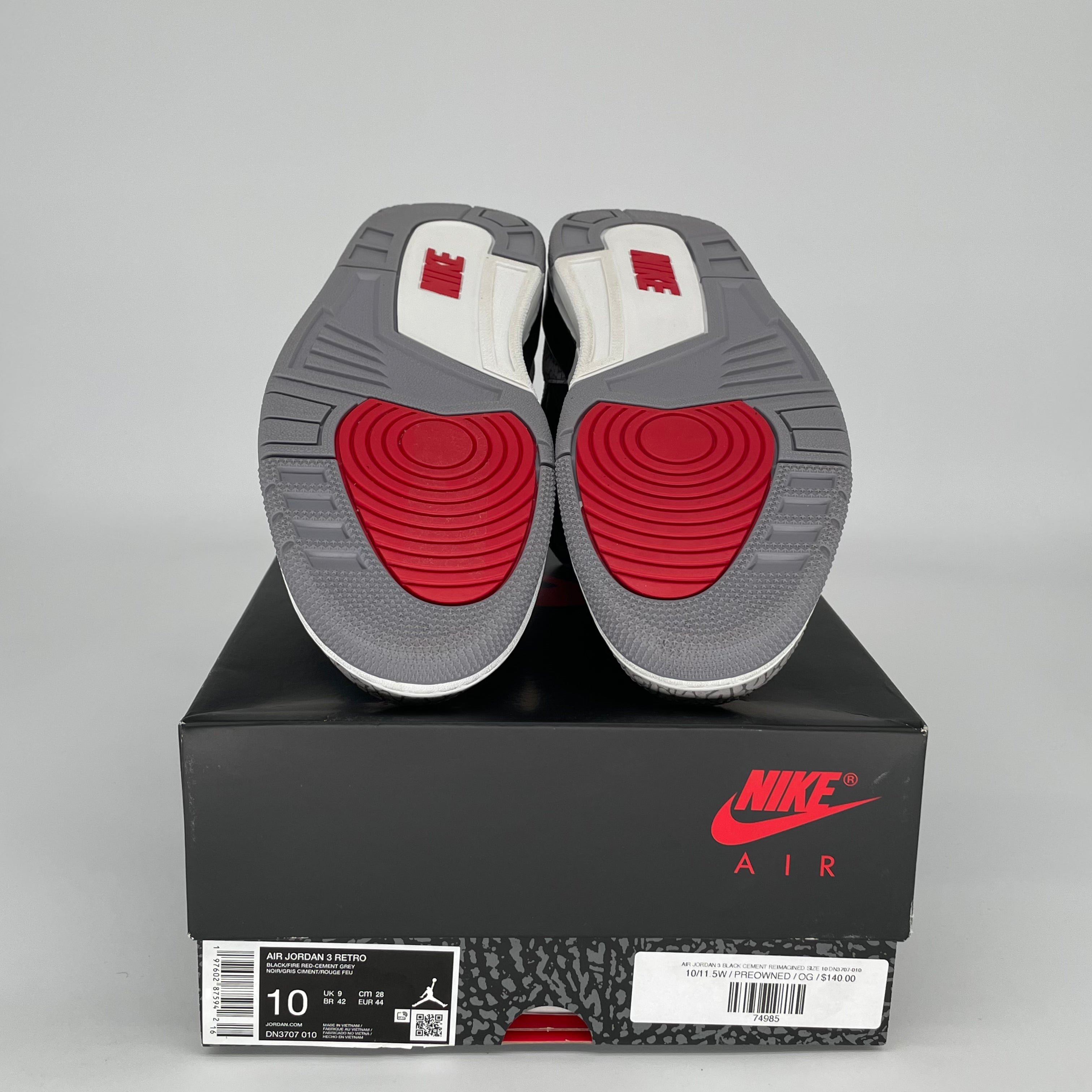 Original Air Jordan 3 Black Cement Reimagined Men's Basketball Shoes - Size 10 (DN3707-010) | Retro Sneakers for Streetwear & Casual Outfits