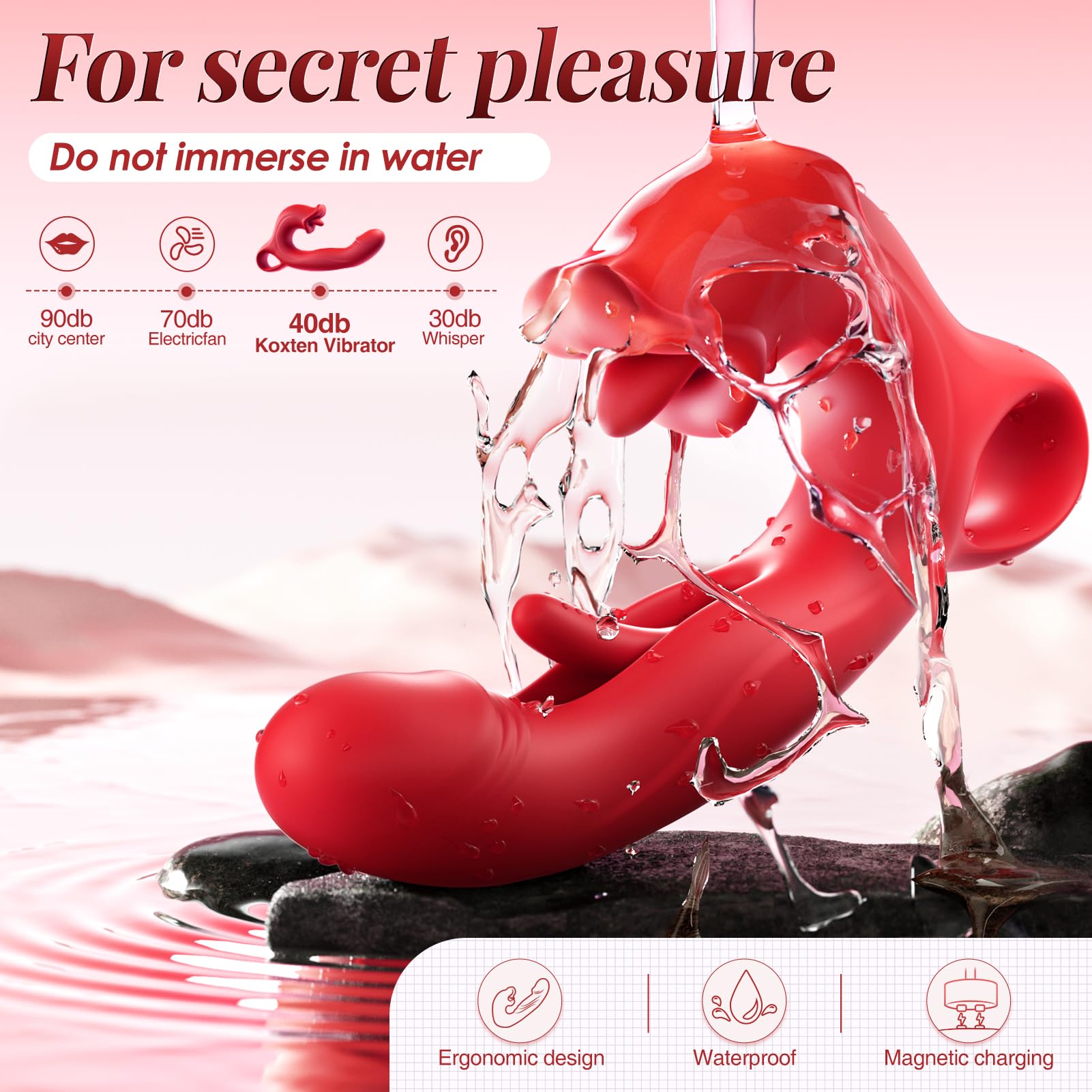 7-in-1 Rose Thrusting Vibrator - G Spot & Clitoral Stimulator with Flapping, Vibrating, Licking & Sucking Modes | Rechargeable Adult Sex Toy for Women & Couples | Perfect for Solo Play, Foreplay & Intimate Moments
