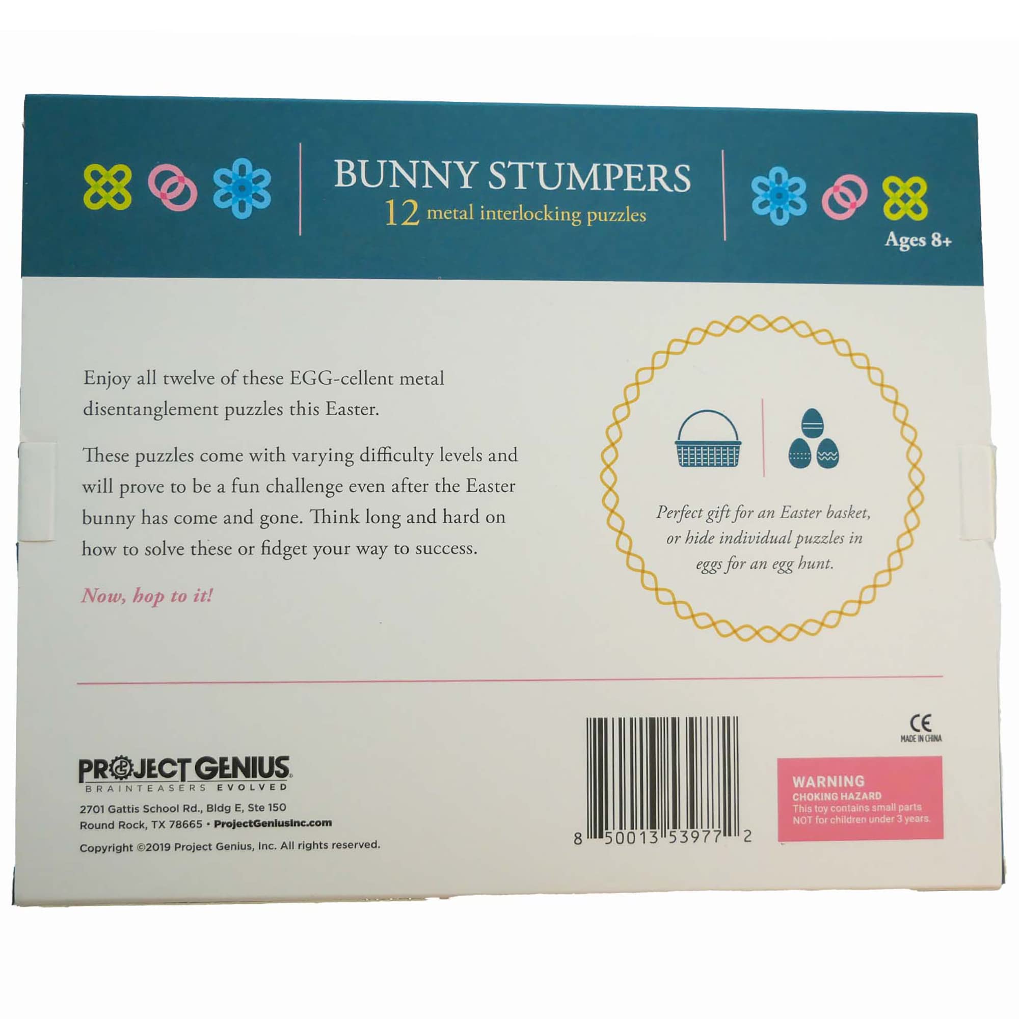 Project Genius Bunny Stumpers Easter Puzzle Pack - 12 Metal Brain Teaser Games for Kids & Adults - Perfect Easter Basket Stuffers & Party Favors - Great for Family Game Nights, Classroom Activities & Travel Entertainment