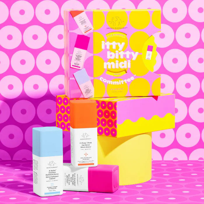 Drunk Elephant Skincare Hydrating Serum Trio Set - Itty Bitty Midi Committee™ | Anti-Aging, Brightening & Moisturizing Facial Treatment for Dry & Sensitive Skin | Perfect for Night Routine & Travel Skincare Kit