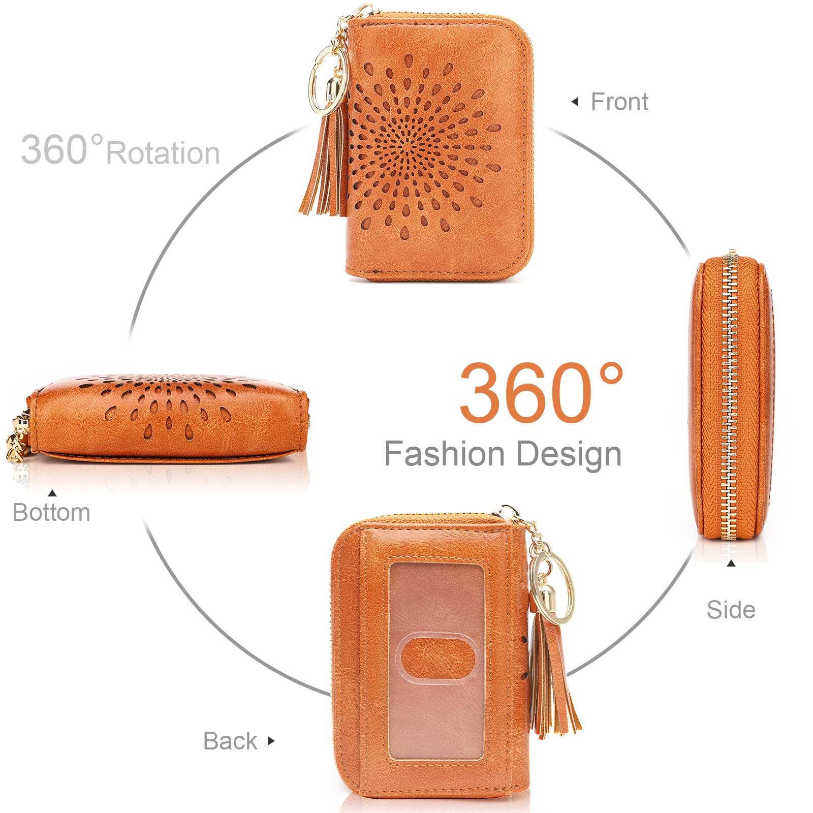 APHISON RFID Blocking Credit Card Holder - Slim Zipper Card Case with Keychain, Small Wallet for Women (Brown) - Perfect for Travel, Work, and Everyday Use