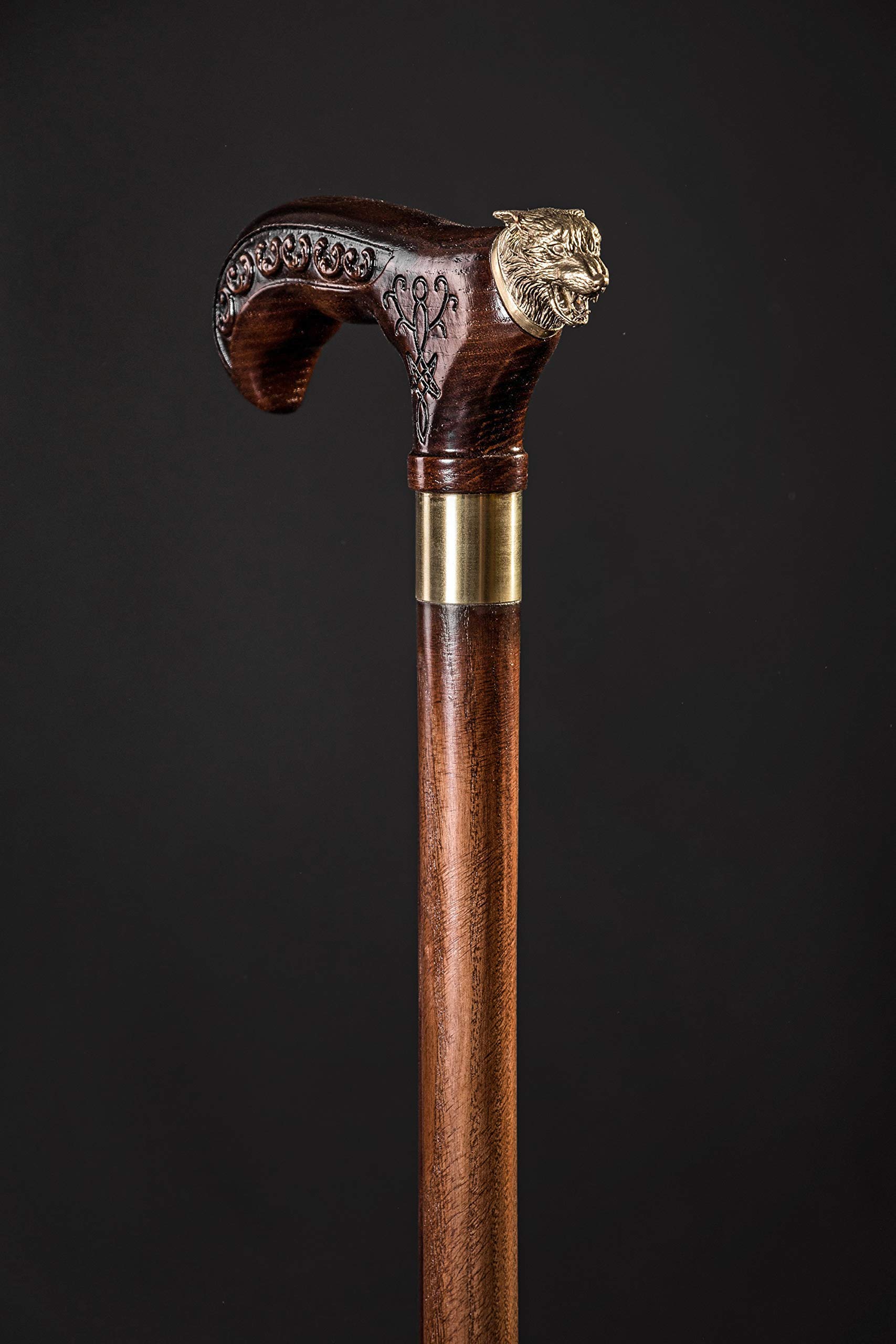 Premium Hand Carved Wolf Head Walking Cane for Men - 36 Inch Fashionable Wooden Derby Cane - Ideal for Outdoor Hiking, Elderly Support & Stylish Accessory