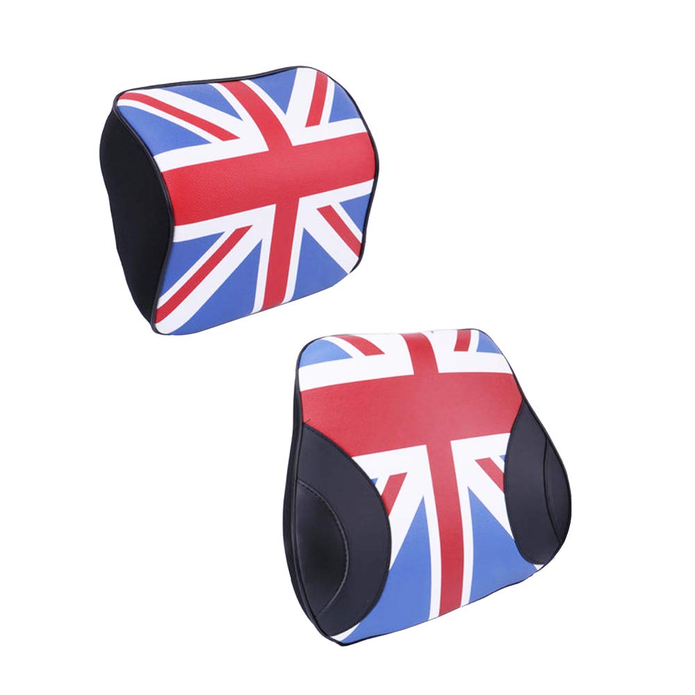 Heinmo Memory Foam Car Headrest & Lumbar Support Pillow - Red Union Jack Design - Comfortable Seat Cushion for Back Pain Relief - Perfect for Long Drives, Road Trips & Office Chairs