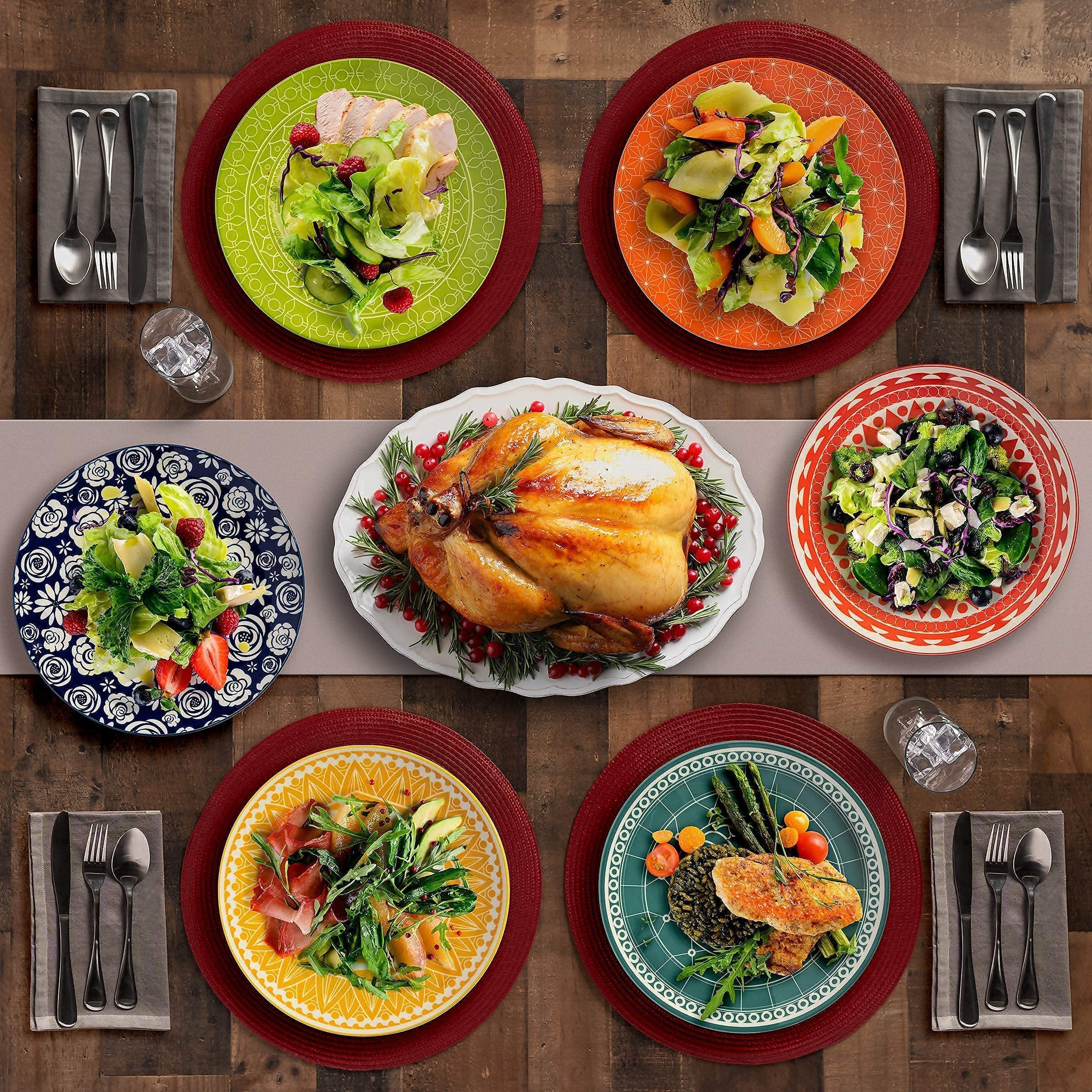 Annovero 12-Piece Colorful Porcelain Dinnerware Set - Salad & Dinner Plates - Microwave & Dishwasher Safe - Elegant Tableware for Home, Restaurants & Parties