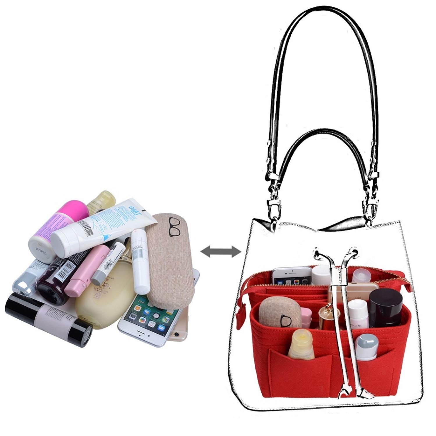 ZTUJO Purse Organizer Insert for LV NeoNoe Noé Series - 2 Pack Set | Handbag Organizer with Multiple Pockets | Perfect for Travel, Work & Everyday Use