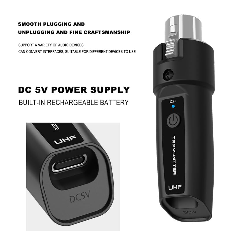 2.4Ghz Wireless Microphone System with XLR - Rechargeable Transmitter & Receiver for Dynamic Mics, Audio Mixers, Electric Guitar & Bass (1 Receiver + 2 Transmitters) - Perfect for Live Performances, Studio Recording & Public Speaking