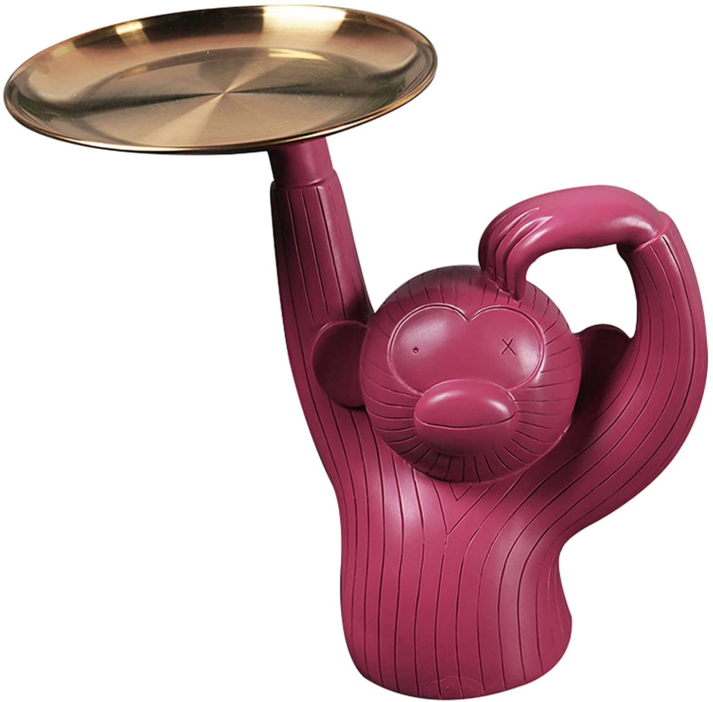 Funny Monkey Resin Statue with Tray - Cute Animal Sculpture Key Holder, Candy & Snack Bowl for Home & Porch Decor (Rose Red, 24x24.5x9.5cm) | Perfect Gift for Animal Lovers & Unique Kitchen/Entryway Decoration