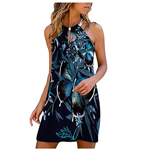 Women's Light Blue Floral Print Sundress - Sleeveless Mini Dress for Summer, Beach, Bridesmaid & Casual Wear | Breathable & Comfortable Fashion Dress