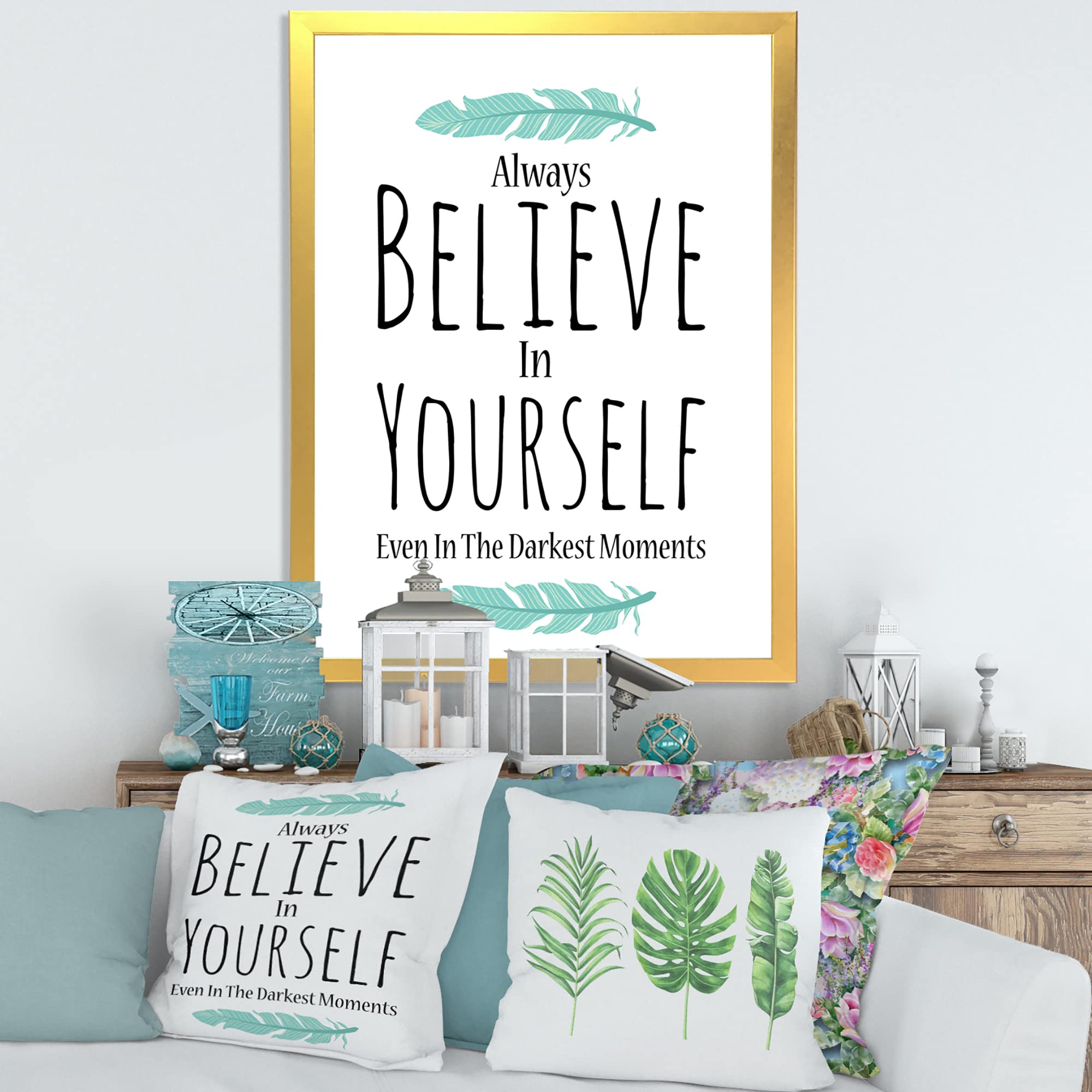 Believe In Yourself Framed Wall Art - Inspirational Home Decor for Living Room, Bedroom & Office - Motivational Quote Print on White Background