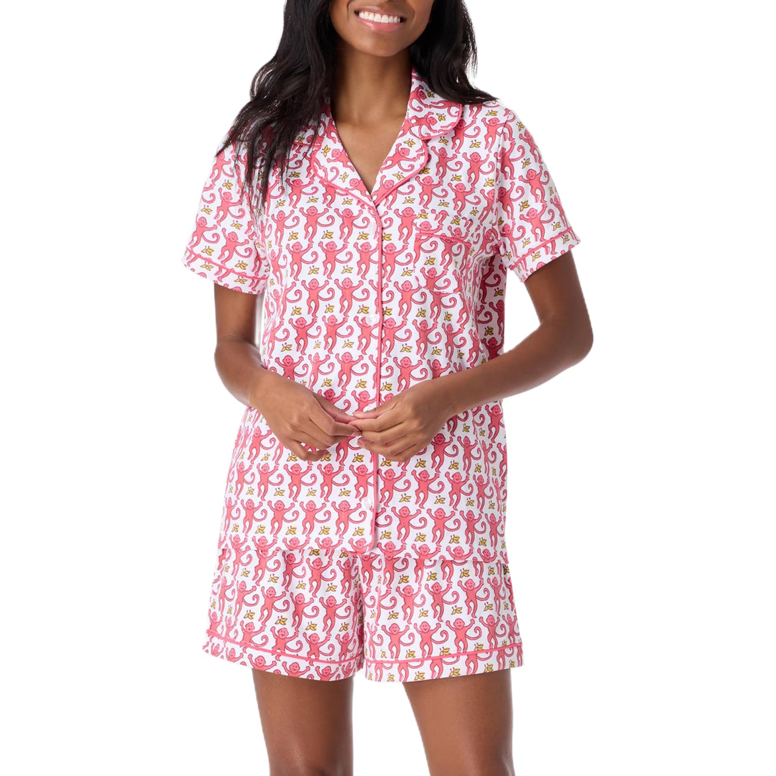 Amiblvowa Women's Cute Monkey & Rabbit Heart Print Pajama Set - Y2K Style 2-Piece Shorts & Top Lounge Sleepwear for Cozy Nights & Relaxing at Home