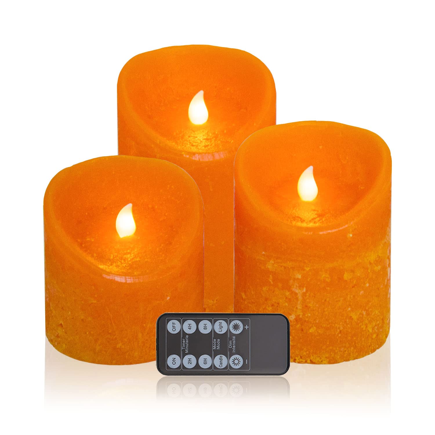 J.E.Penny Orange Flameless LED Candles - Set of 3 Realistic Flickering Electric Pillar Candles (4