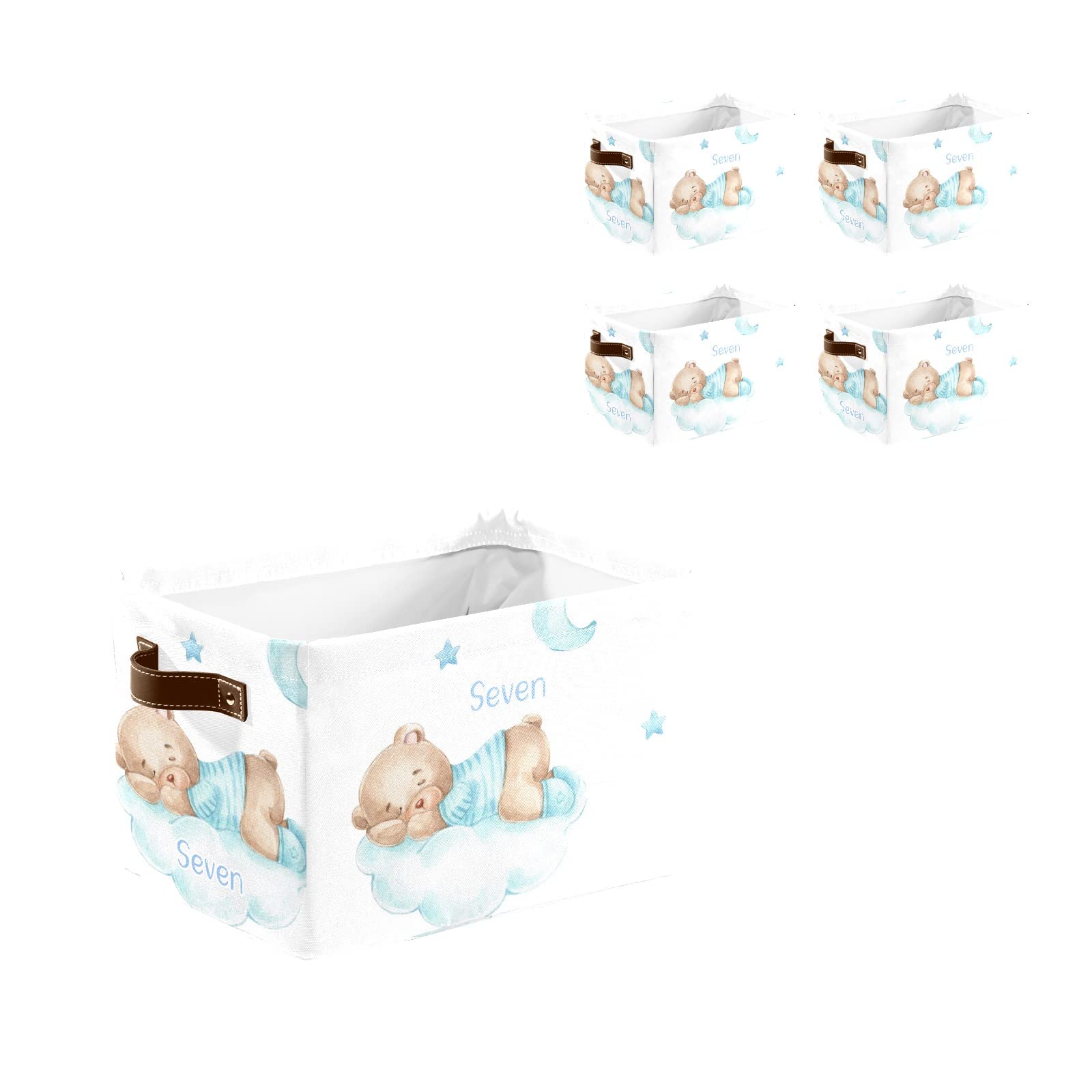 Personalized Teddy Bear Storage Bins - 4 Pack Custom Organizer Baskets with Handles for Nursery, Toys & Clothes | Perfect for Kids' Room Organization & Home Decor