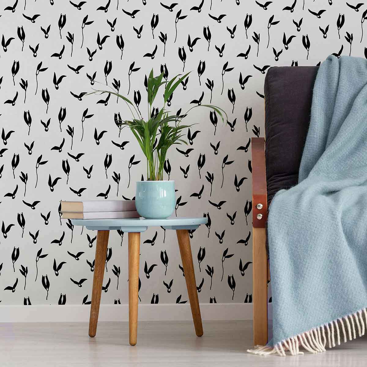 Black and White Floral Peel and Stick Removable Wallpaper - Self-Adhesive Decorative Wall Covering for Bedroom, Living Room, Office (1648) - Easy DIY Home Decor Upgrade