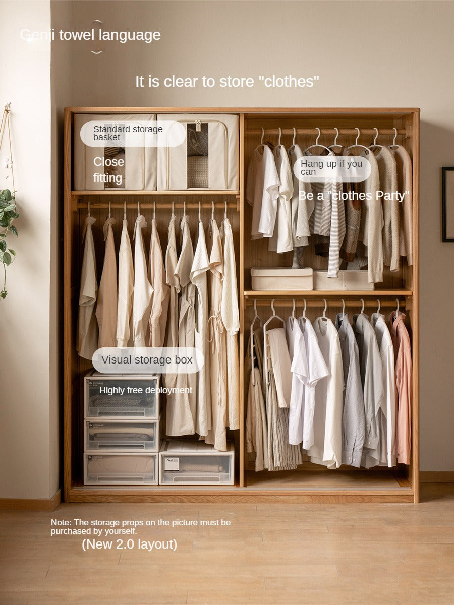 Solid Oak Wood Sliding Door Wardrobe Closet - Modern Storage Solution for Bedroom, Living Room & Office Organization
