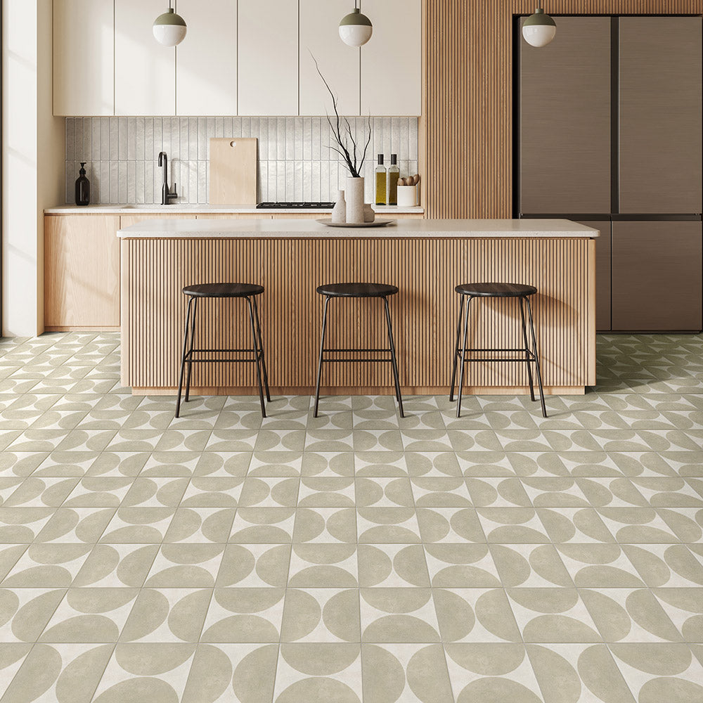 Heritage Duomo Arch Stone Beige Encaustic Look 200x200mm Matte Porcelain Tile - Perfect for Bathroom, Kitchen & Living Room Flooring