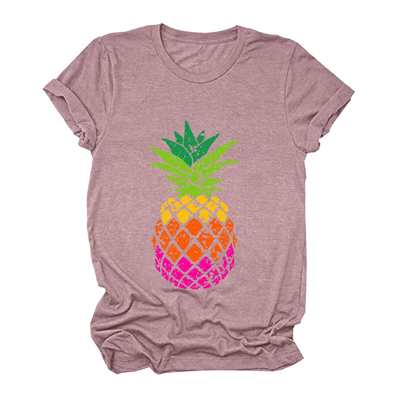 Women's Casual Pineapple Print Round Neck Short Sleeve Blouse - Breathable Work & Everyday T-Shirt Top for Office, Summer Outings and Weekend Wear