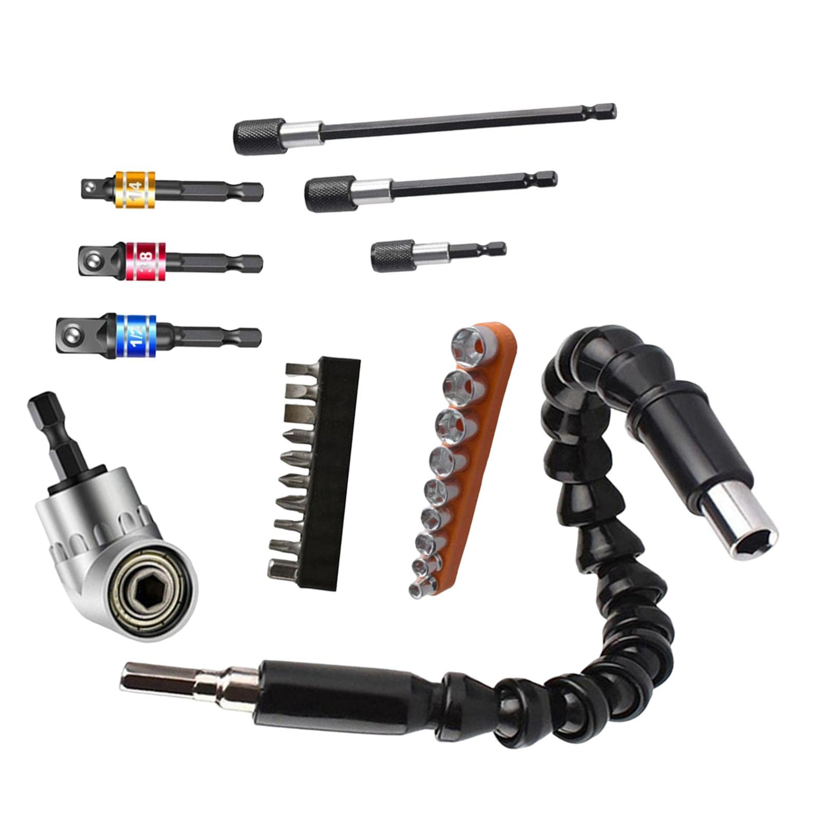Baoblaze 27PCS Universal Right Angle Drill Adapter Kit - Compact Rustproof Power Drill Extension Attachment with Drill Bits for Home DIY & Repair - Perfect for Tight Spaces, Woodworking & Metalworking Projects