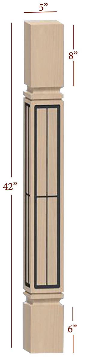 Fast Snap Mission Bar Post with Farmhouse Modern Metal Inlay - 42 x 5 x 5 - Perfect for Rustic Home Decor & DIY Furniture Projects