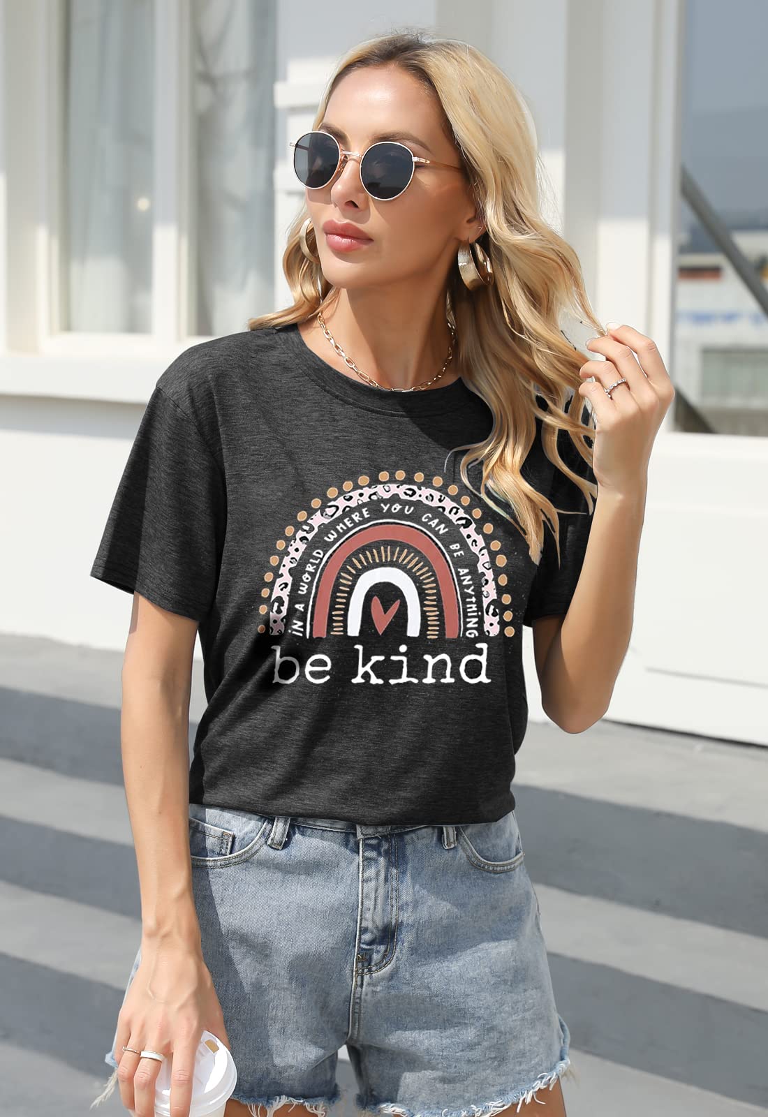 Be Kind Graphic T-Shirts for Women - Short Sleeve Summer Casual Top - Loose Fit Teacher Tee for Everyday Wear, Classroom & Outdoor Activities