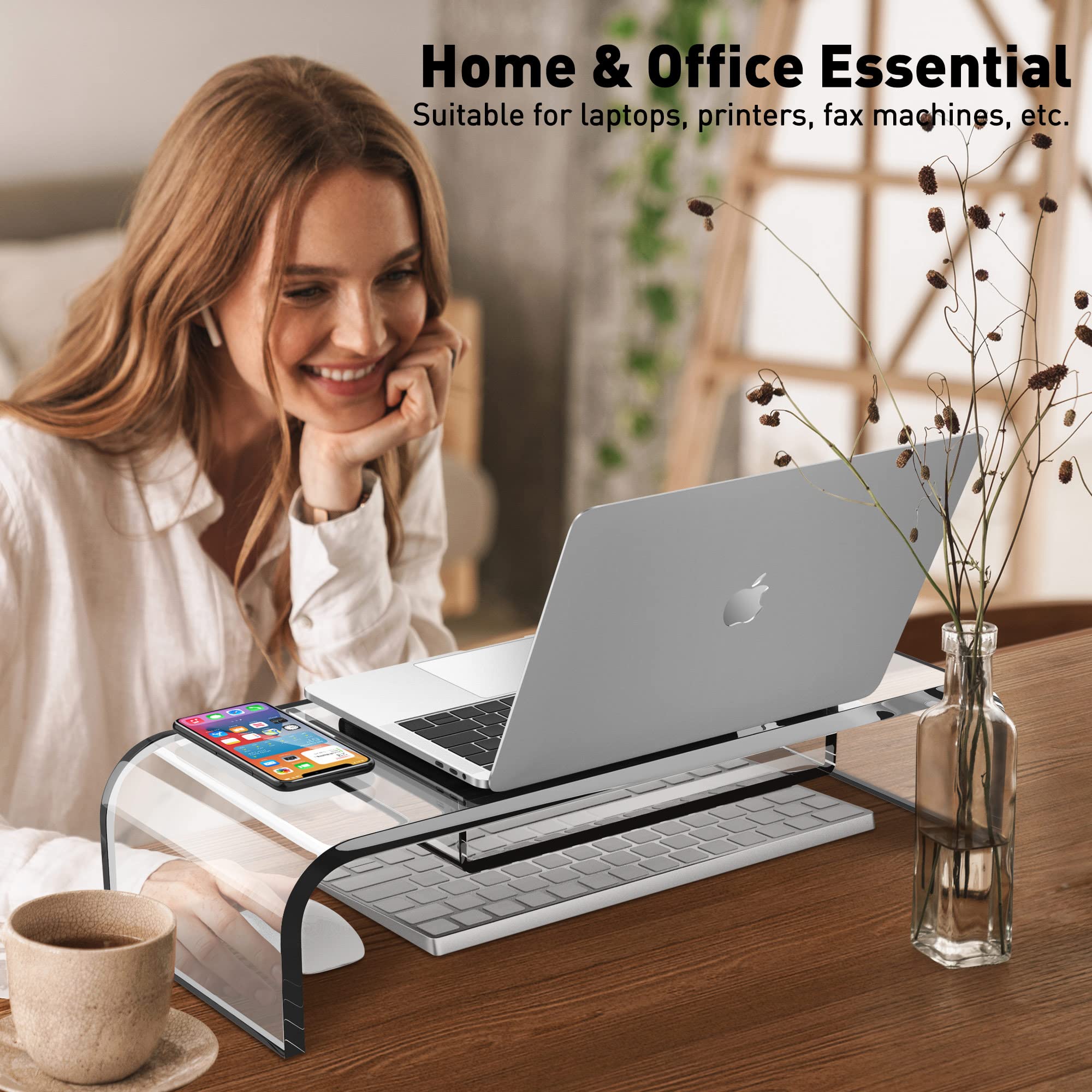 Adjustable Tablet Stand for Desk & Clear Acrylic Monitor Riser - TS-8W + MS-2 Set | Perfect for Home Office, Workstation & Digital Art Studio