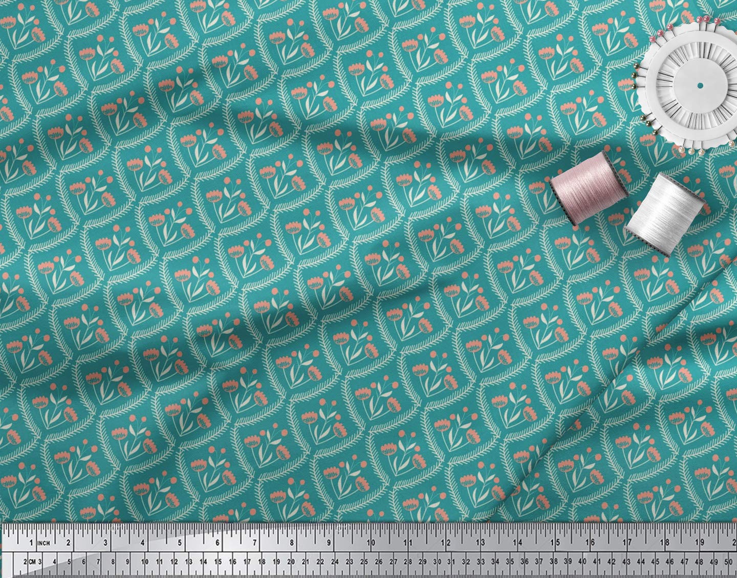 Soimoi Moss Green Georgette Fabric by The Yard - 42 Inch Wide Floral Damask Printed Textile for Dresses, Blouses & DIY Crafts - Lightweight & Elegant Material for Sewing Projects