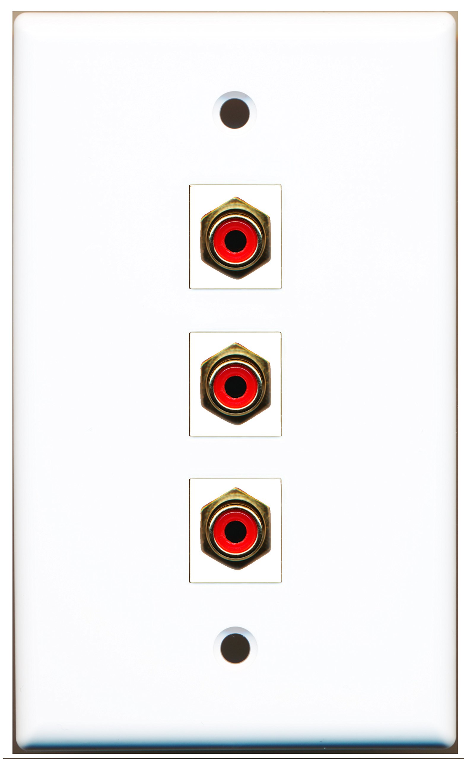 RiteAV 3-Port RCA Wall Plate - Red - Home Theater & Audio System Wall Mount Plate for Speaker & AV Connections