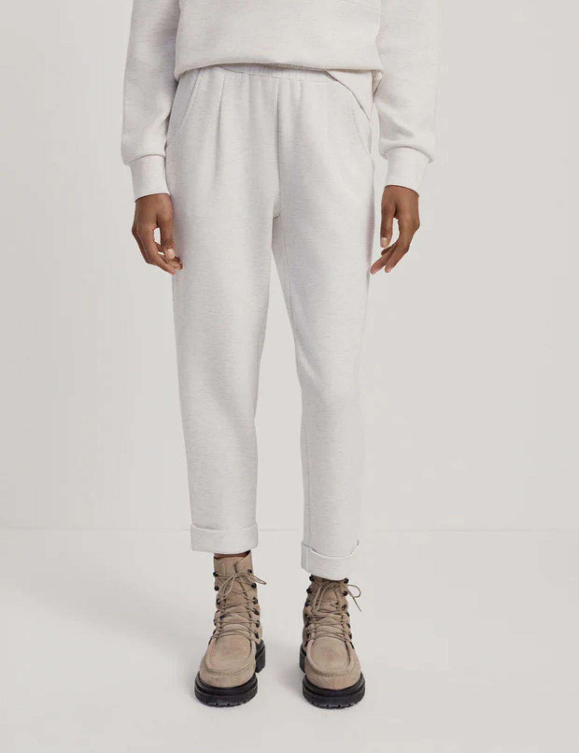 Rolled Cuff Pants 25 - Ivory Marl Casual Trousers for Women | Comfortable Lounge & Streetwear Outfits