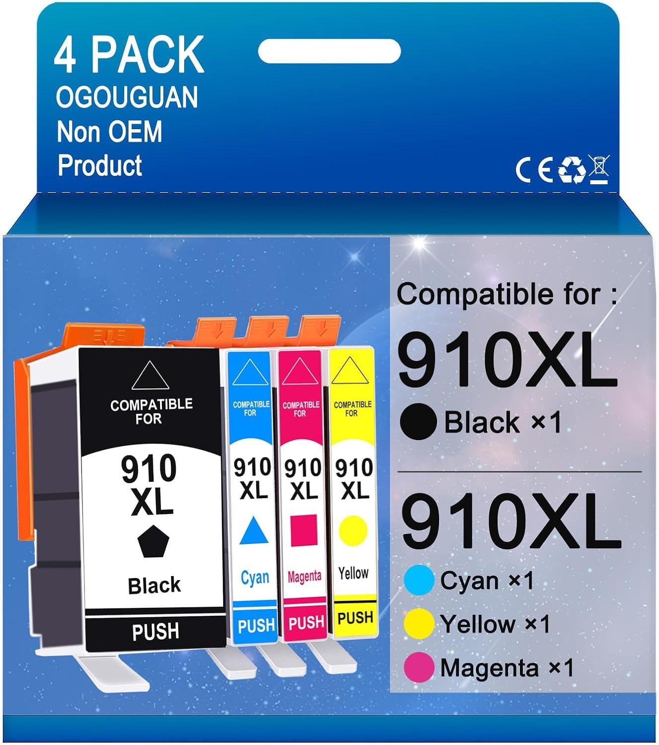 HP 910XL Compatible Ink Cartridge - 4 Pack (Black, Cyan, Magenta, Yellow) for OfficeJet Pro 8000 Series Printers | High Yield Replacement for 8020 8025 8028 8035 8030 8015 8010 8018 8022 | Perfect for Home Office & Small Business Printing Needs