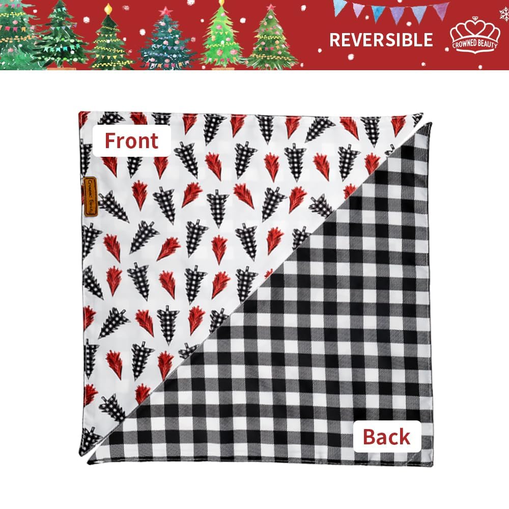 Christmas Dog Bandanas 2 Pack - Adjustable Holiday Plaid Reversible Scarves for Small Dogs & Pets | Snow Tree Pattern | Perfect for Christmas Photos, Parties & Festive Outfits (DB01-S)