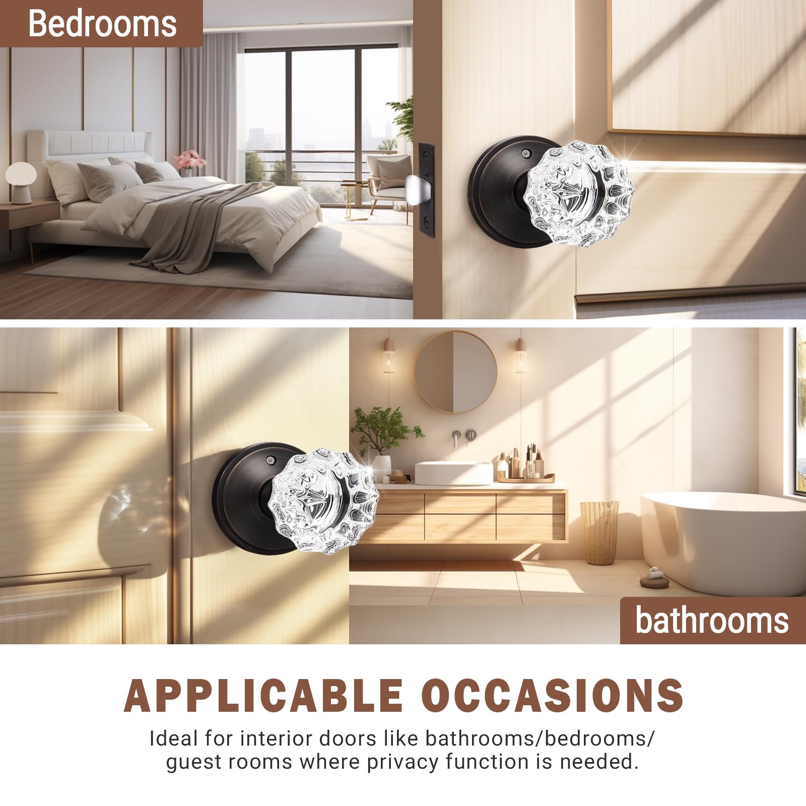 **KNOBWELL 5-Pack Clear Crystal Glass Door Knobs with Keyless Lock - Oil Rubbed Bronze Plate for Bedroom & Bathroom Privacy - Perfect for Interior Doors, Closets, and Home Décor**