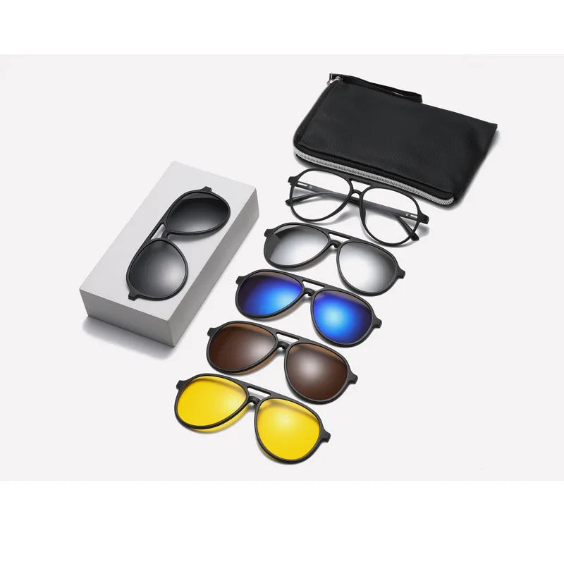 CCspace Unisex Full Rim Oval TR90 Titanium Eyeglasses with Clip-On Polarized Sunglasses - Lightweight Durable Frame for Men & Women - Perfect for Driving, Outdoor Sports and Daily Fashion Wear