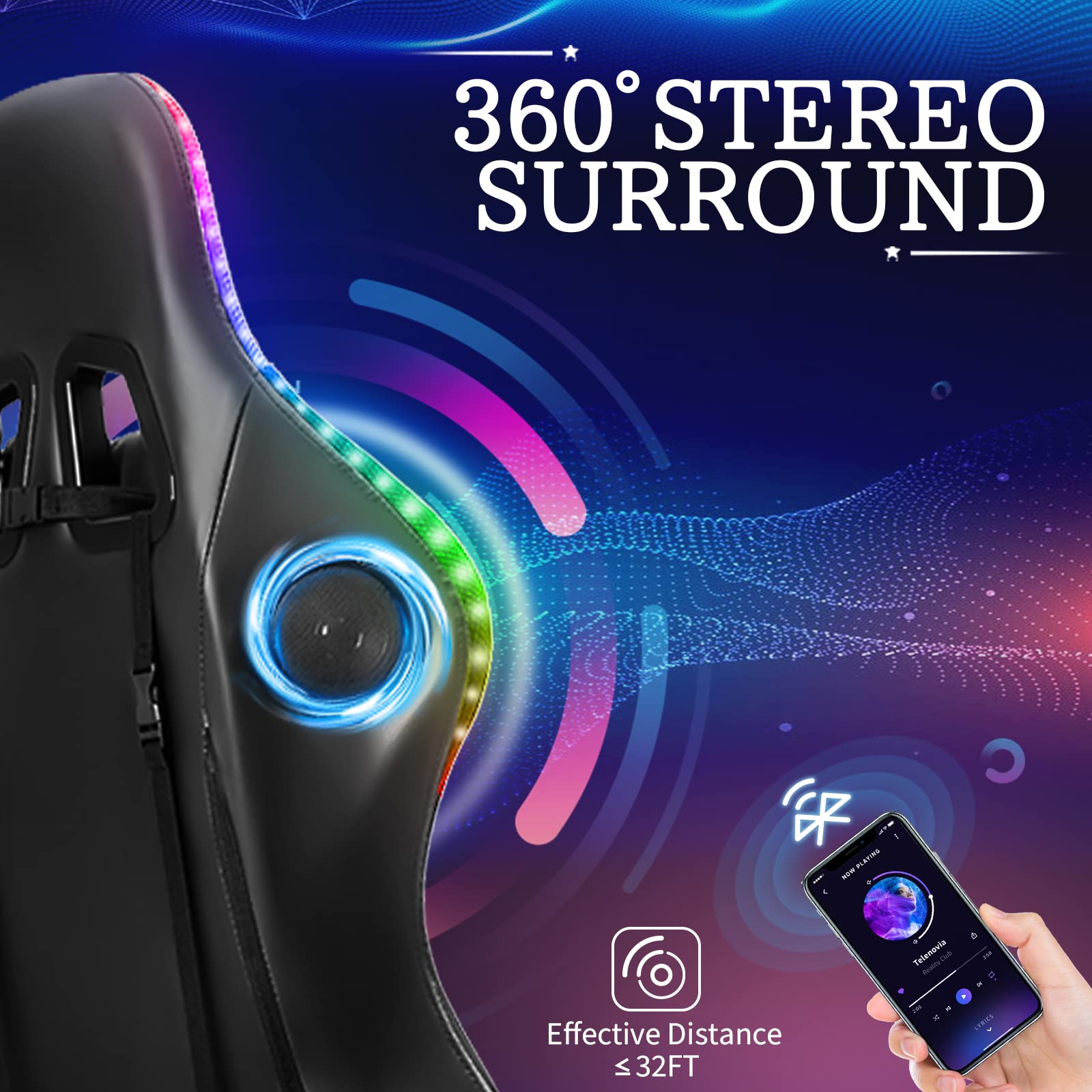 HOFFREE Ergonomic Gaming Chair with Massage, Bluetooth Speakers & RGB LED Lights - High Back Lumbar Support Computer Chair with Footrest for PC Gamers - Perfect for Esports, Streaming & Home Office (Blue & Black)