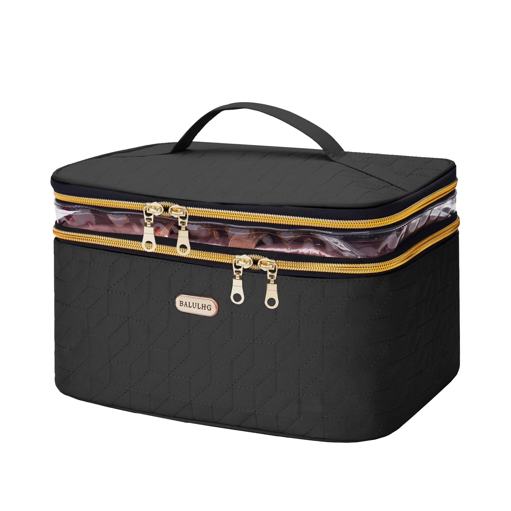 Large Travel Makeup Bag for Women - Double Layer Cosmetic Organizer with Brush Holder & Toiletry Essentials | Perfect for Vacation, Gym, Business Trips & Daily Use