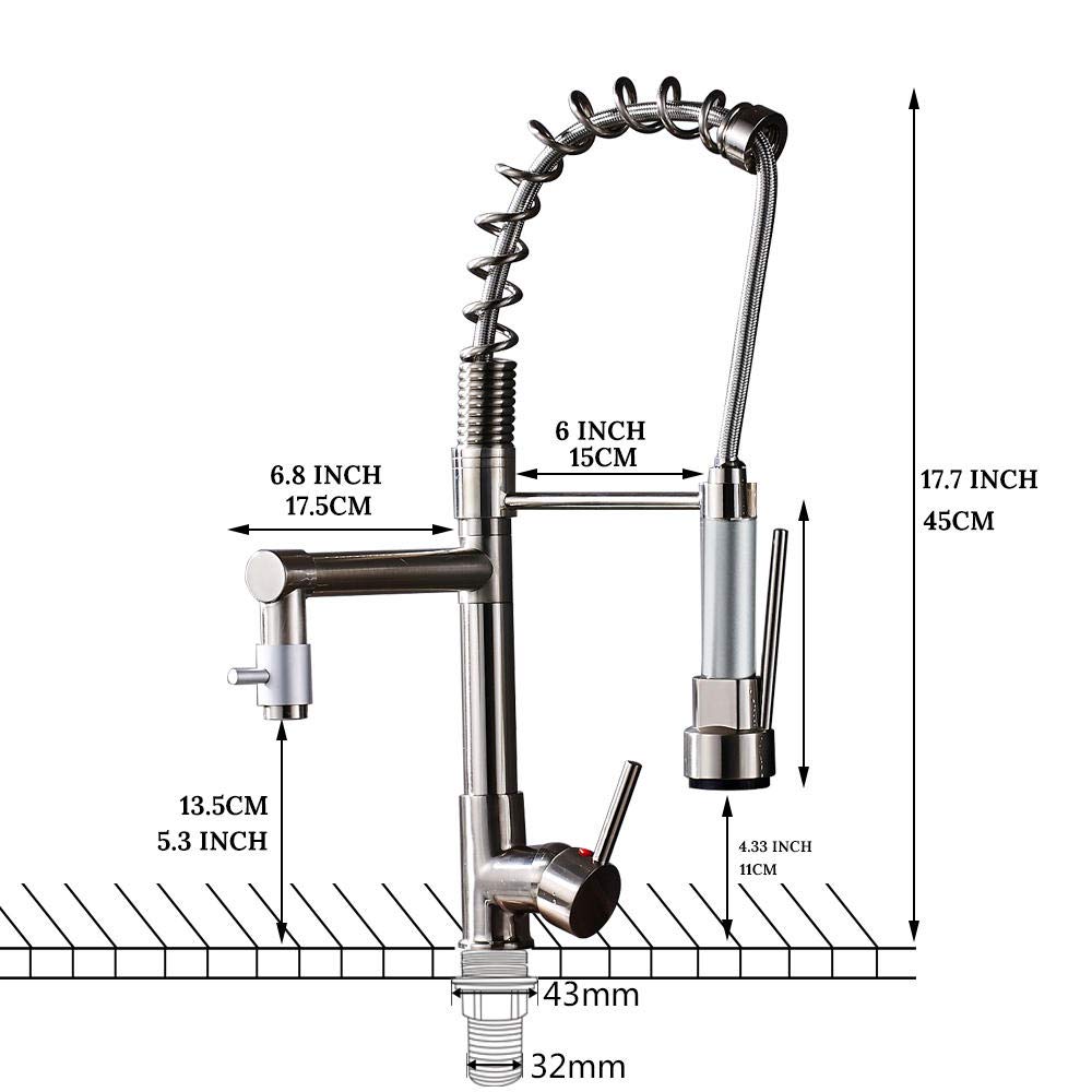 Finish Dual Spout Kitchen Sink Faucet - Deck Mount Spring Mixer Tap with Hot & Cold Water Control - Perfect for Modern Kitchens and Food Prep Stations