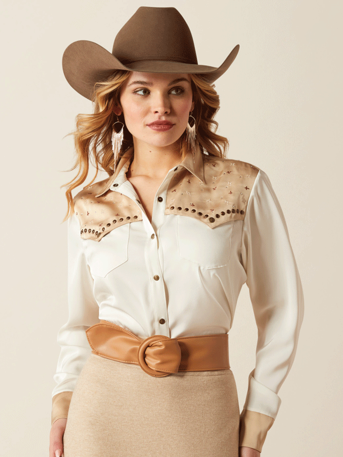 Ariat Women's Wildhorse Shirt - Summer Sand Ivory Western Style Top for Cowgirl Fashion | Perfect for Rodeo, Horse Riding & Outdoor Adventures