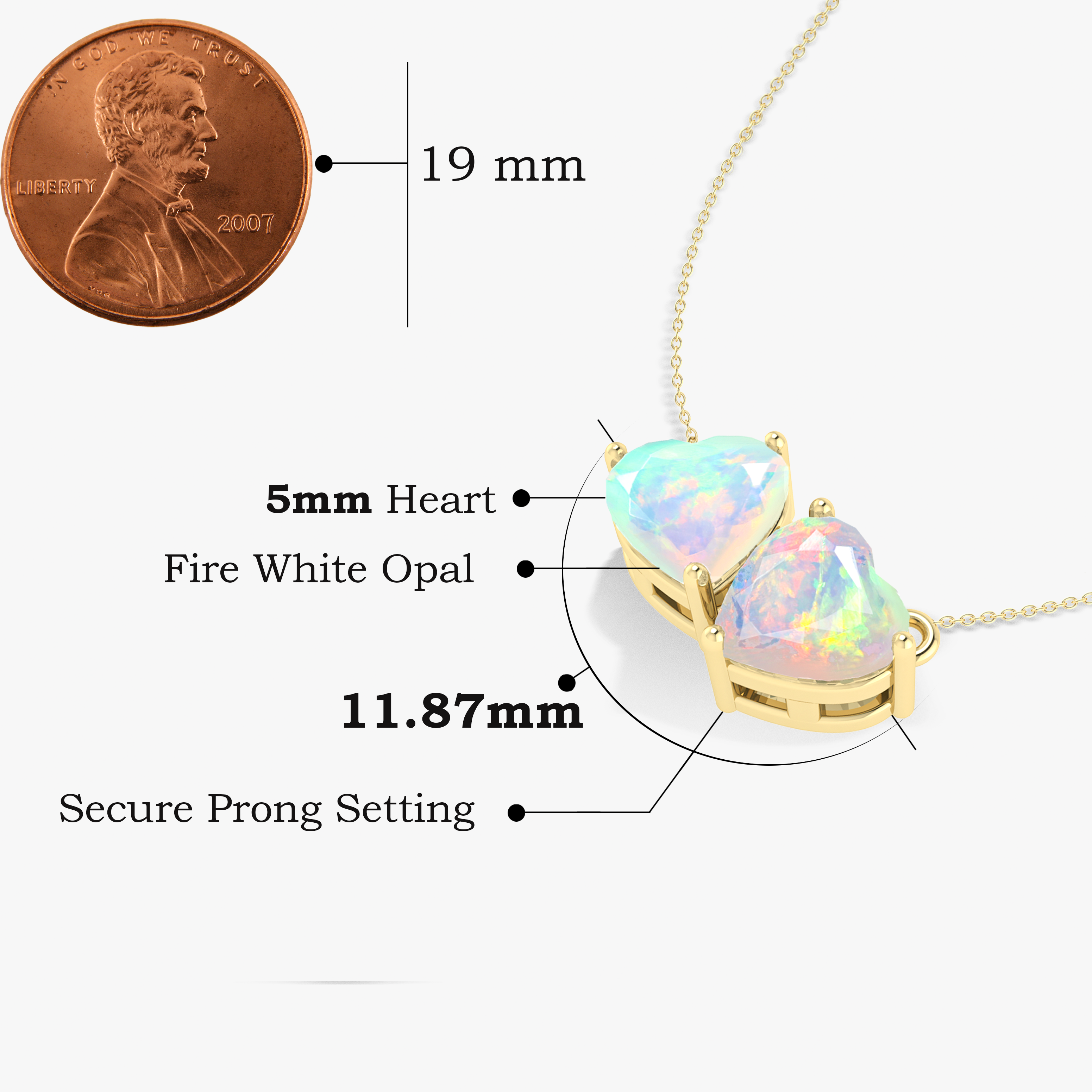 Natural White Opal Dual Heart Pendant Necklace - Elegant Jewelry Gift for Women, Perfect for Valentine's Day, Anniversary & Special Occasions