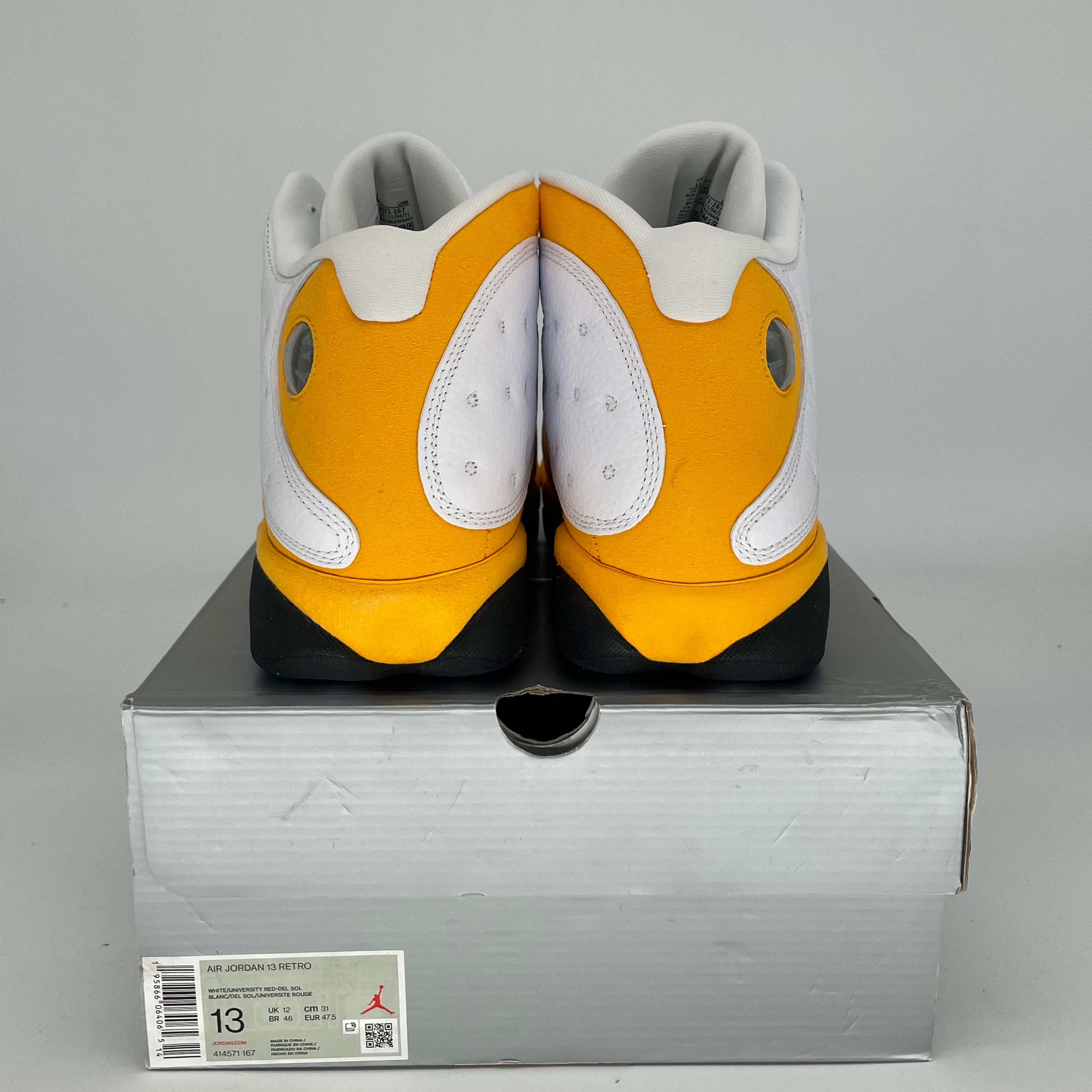 AIR JORDAN 13 DEL SOL Men's Basketball Shoes Size 12 - White/Black-Del Sol (414571-167) | Retro Sneakers for Casual Wear & Sports Performance