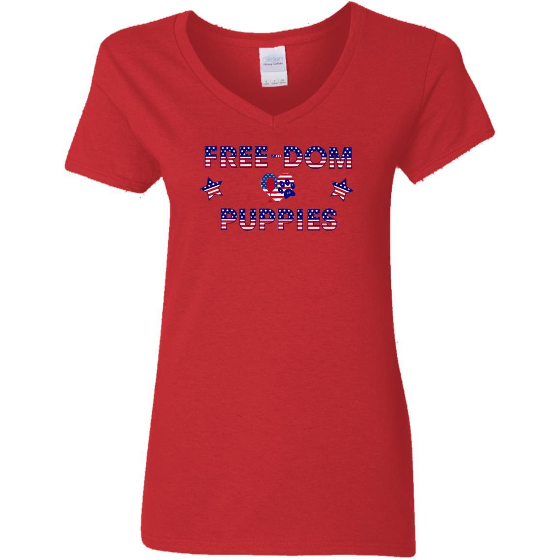 WineyBitches.Co Free Dom Puppies Women's 5.3 oz V-Neck T-Shirt - Soft Cotton Tee for Casual Wear, Girls Night Out & Dog Lovers