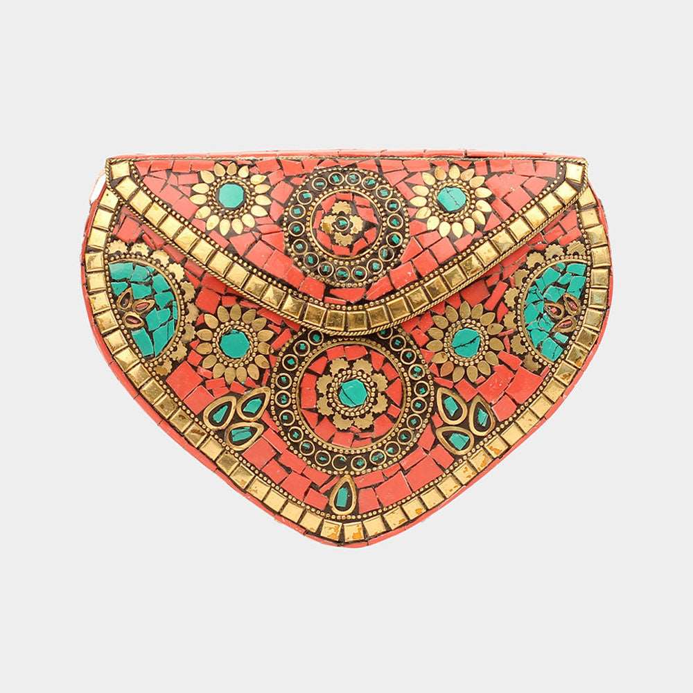 Turquoise Boho Mosaic Heart Crossbody Clutch Bag for Women - Stylish Handmade Leather Purse with Adjustable Strap - Perfect for Date Night, Parties & Travel Accessories