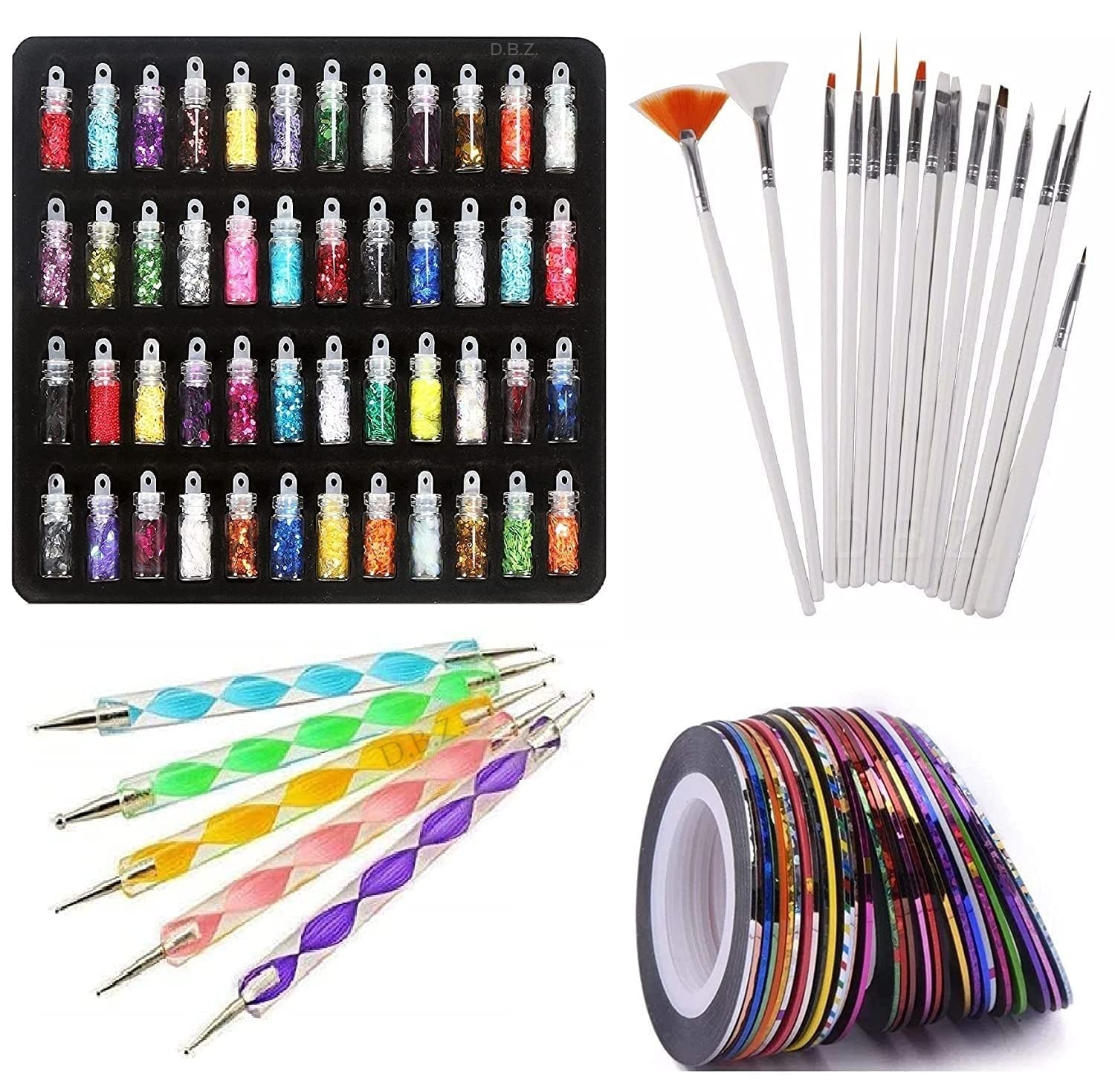 FOZZBY Professional Nail Art Kit - 48 Vibrant Nail Polish Colors, 15 Premium Brushes, 10 Round Tapes & Dual-Ended Dotting Pen for Salon-Quality Manicures | Perfect for DIY Nail Art, Home Salon, Gifts & Professional Nail Technicians