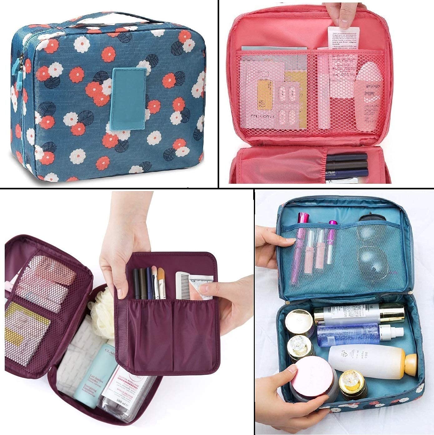 Foldable Travel Toiletry Bag - Waterproof Cosmetic Makeup Organizer Pouch with Carry Handle for Women & Men (Multi Colors) | Perfect for Vacation, Gym, Camping & Business Trips