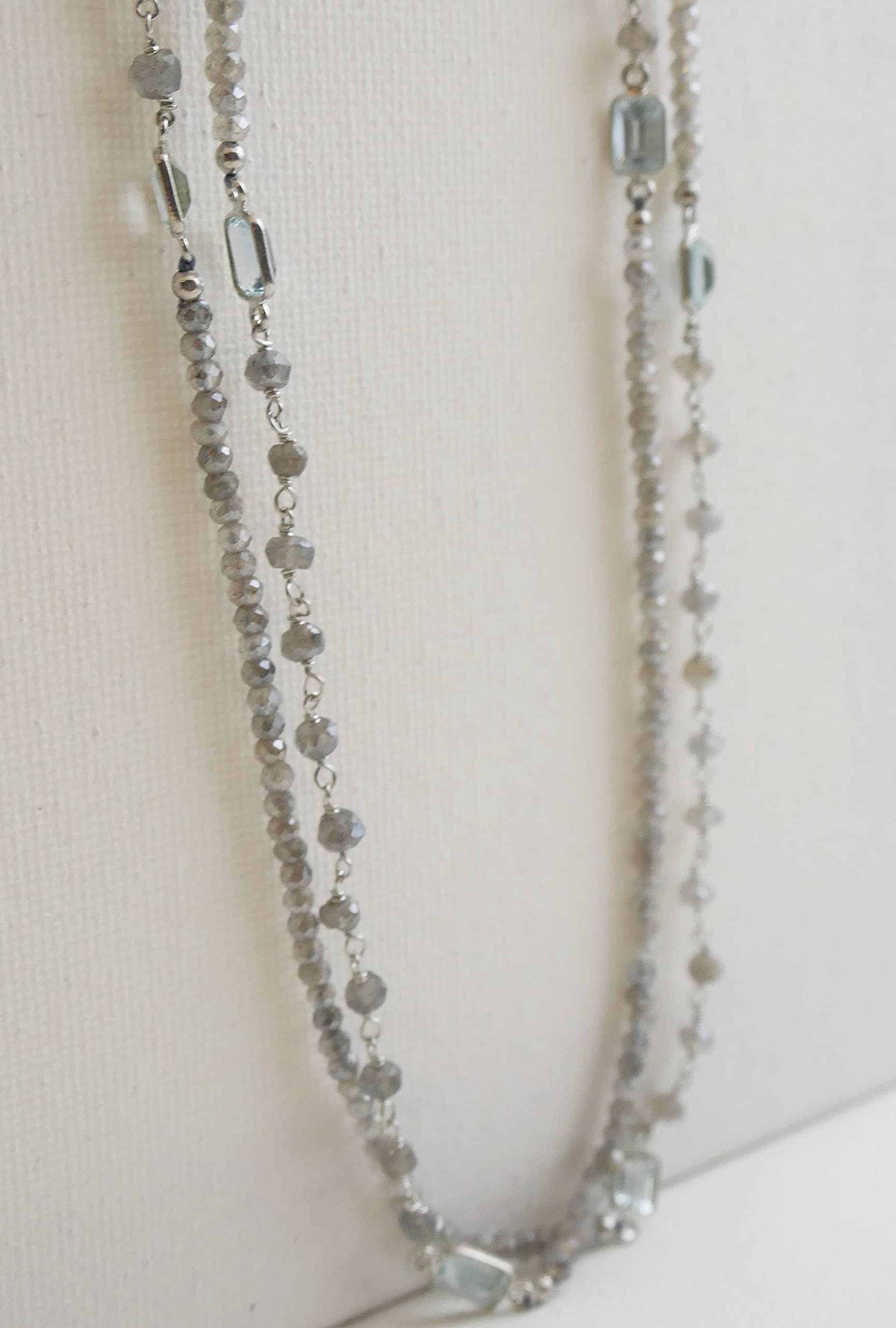 Labradorite & Blue Topaz Sterling Silver Necklace 103cm - Natural Gemstone Jewelry for Women - Handmade Birthday, Valentine's & Mother's Day Gift - Elegant Everyday Wear & Special Occasion Accessory