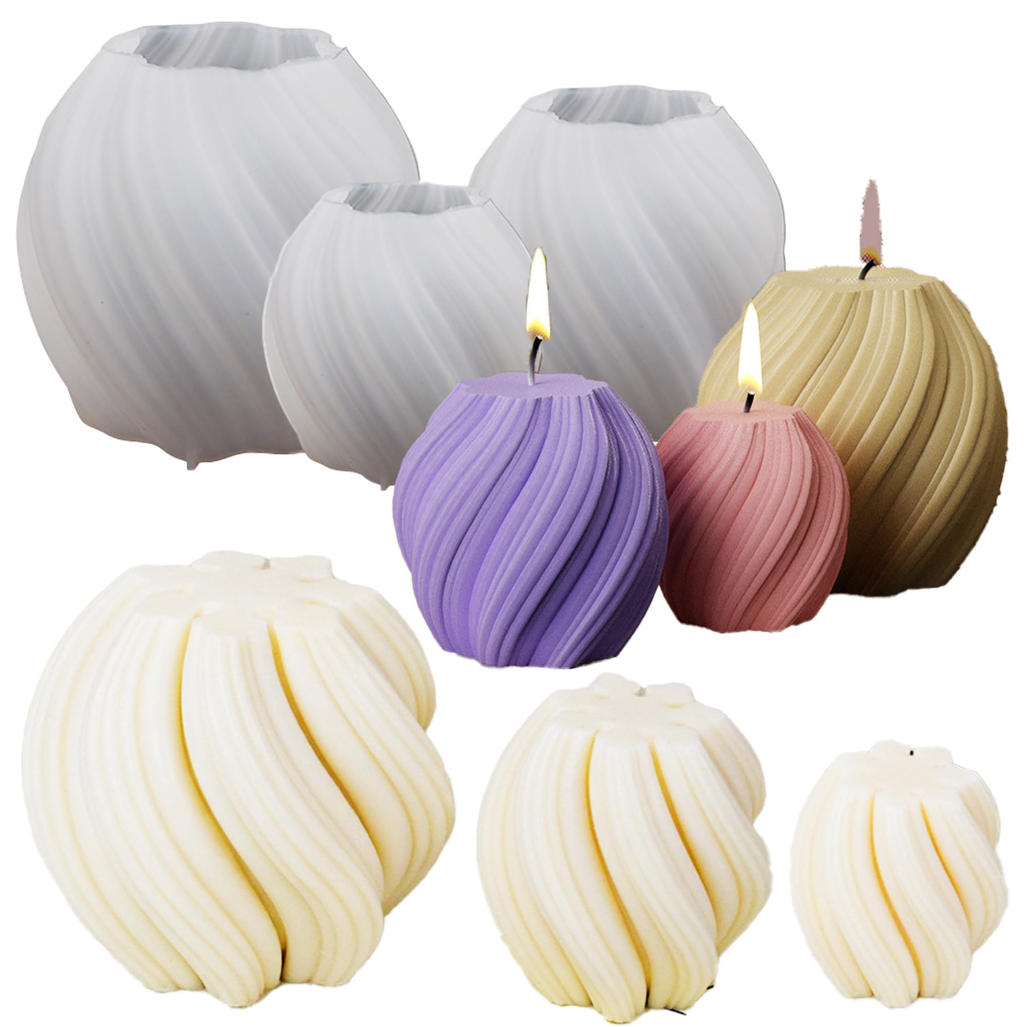 3 Pack Wave Candle Molds Set - Ball, Spiral & Resin Casting Molds for DIY Candles, Soap Making & Home Decor - Perfect for Wedding, Party & Bathroom Decorations