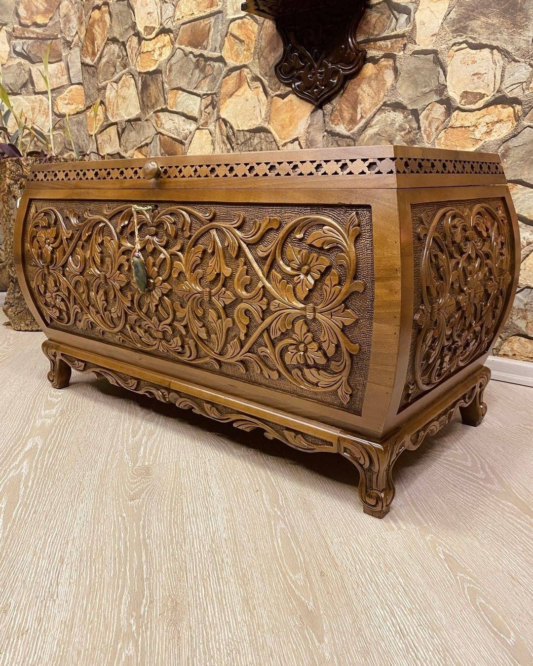 Handmade Large Wooden Storage Chest Organizer - Decorative Wood Box for Home Decor, Gift Ideas & Indoor Organization - Perfect for Living Room, Bedroom & Closet Storage