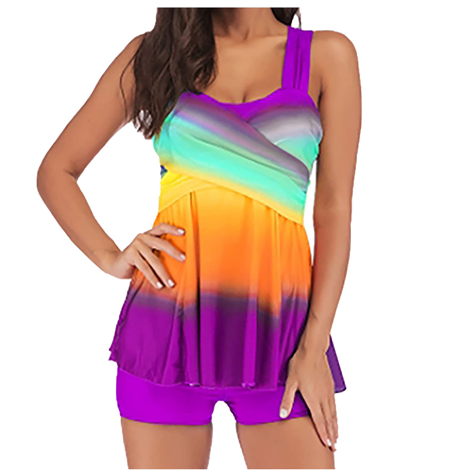Plus Size Women's Tankini Swimsuit with Padded Top - Comfortable Beachwear for Swimming, Sunbathing & Vacation | Trendy Two-Piece Bathing Suit for Curvy Women