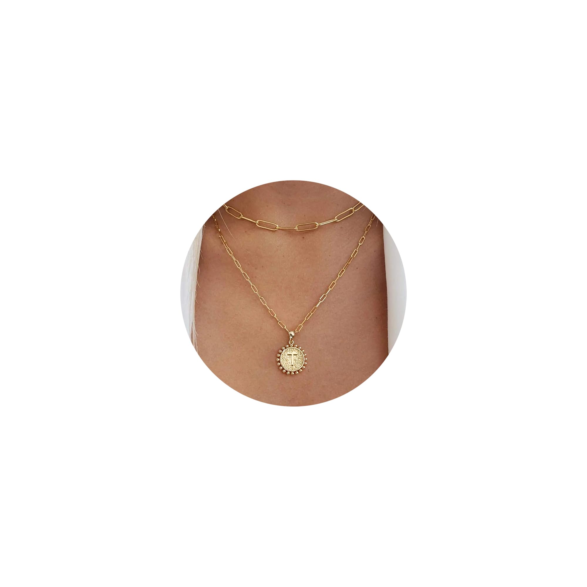 STORUP Gold Layered Initial Necklace for Women - Personalized A-Z Letter Pendant Paperclip Link Chain - Trendy Layered Necklace Jewelry Gift for Her - Perfect for Birthday, Anniversary and Everyday Wear
